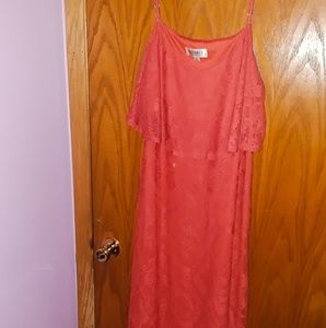 Extra Large Spring Pink Salmon Lace Maxi Dress